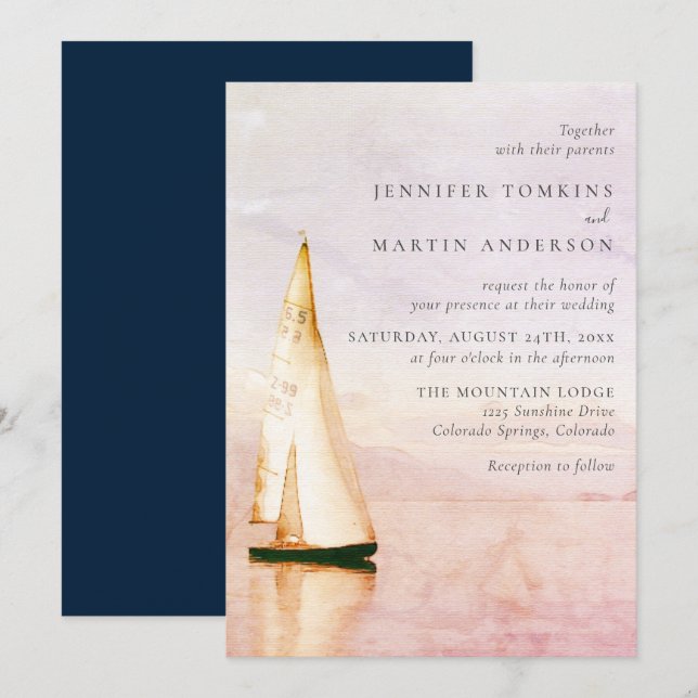 Invitations au mariage du lac Watercolor Sailboat (Devant / Derrière)