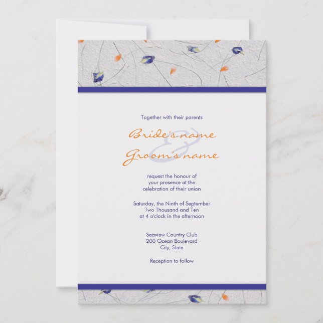 Invitations au mariage du pétale orange et bleu (Devant)