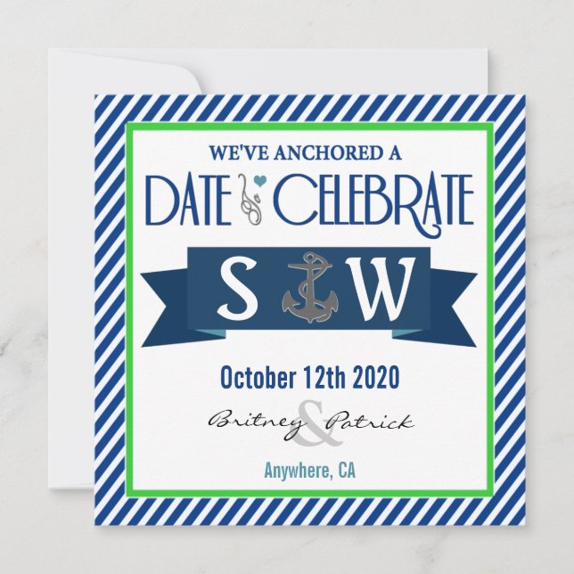 Invitations au mariage nautique blanc bleu bleu de (Devant)