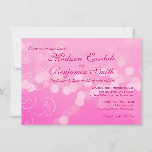 Invitations au mariage rose de Fuchsia Bokeh (Devant)