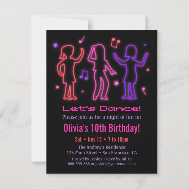 Invitations au néon de fête d'anniversaire de (Devant)