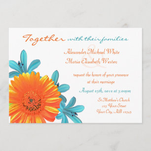 Invitations aux mariages de fleurs d'été orange et