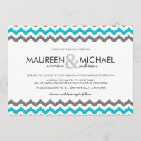 Invitations aux mariages Gray & Blue Chevron Zig Z