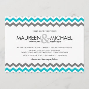 Invitations aux mariages Gray & Blue Chevron Zig Z