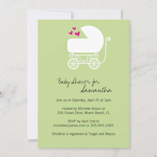 Invitations Baby showers avec chariot (Devant)