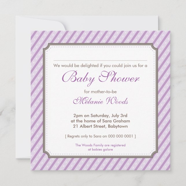 INVITATIONS baby showers :: bonbons rayures 6SQ (Devant)