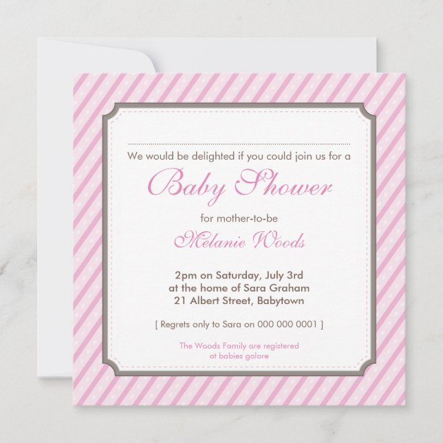 INVITATIONS baby showers :: bonbons rayures SQ (Devant)