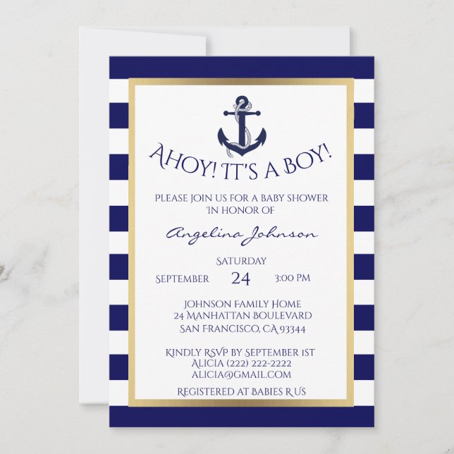 Invitations Baby showers de la Marine marine bleu/ (Devant)