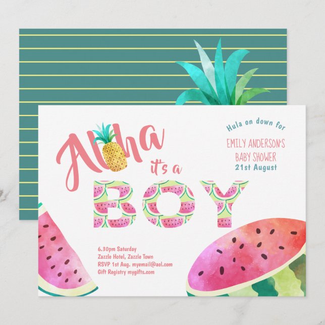Invitations Baby showers du garçon tropical ALOHA  (Devant / Derrière)