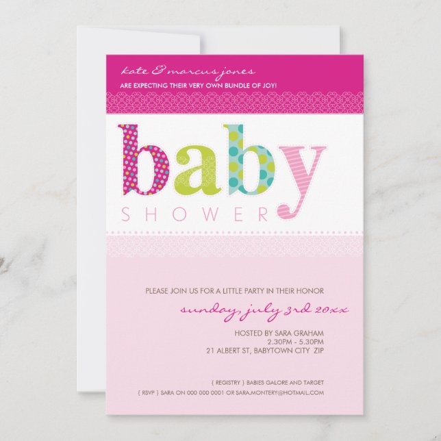 INVITATIONS baby showers :: lettres à motif bébé 3 (Devant)