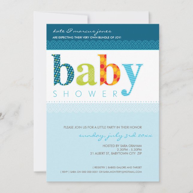 INVITATIONS baby showers :: lettres à motif bébé 4 (Devant)