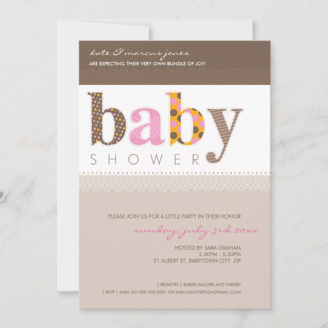 INVITATIONS baby showers :: lettres à motif bébé 5 (Devant)