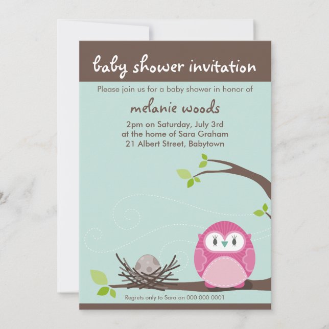 INVITATIONS baby showers :: owl + nid 3P (Devant)