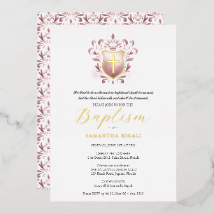 Invitations Baptême de fille Cimier Rose Dusty