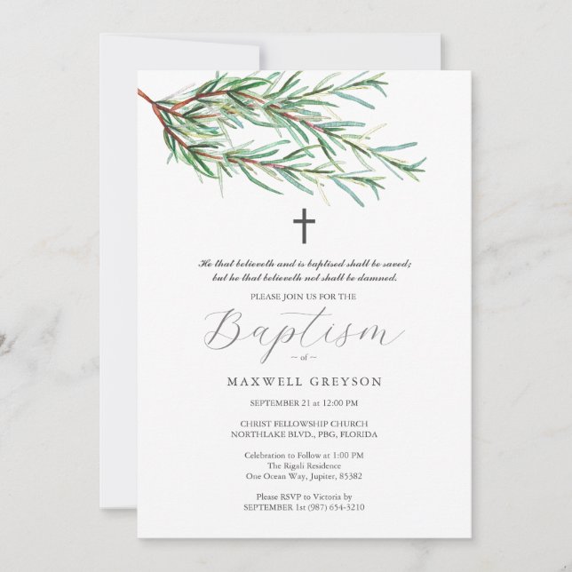 Invitations Baptême Pine Bows Botaniques (Devant)
