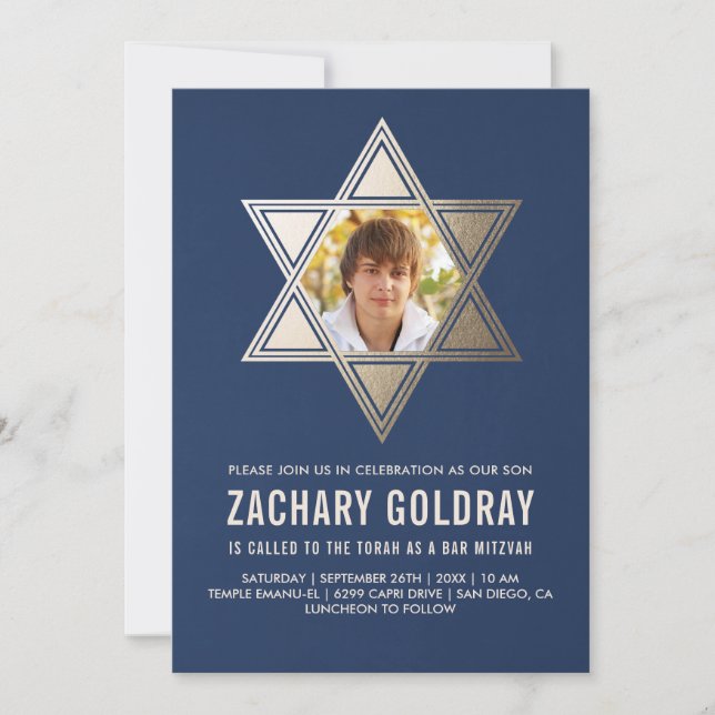 Invitations Bar Mitzvah| Faux Gold Foil Star (Devant)