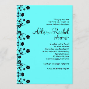Invitations Bat mitzvah Allison Sweet Flowers Bleu