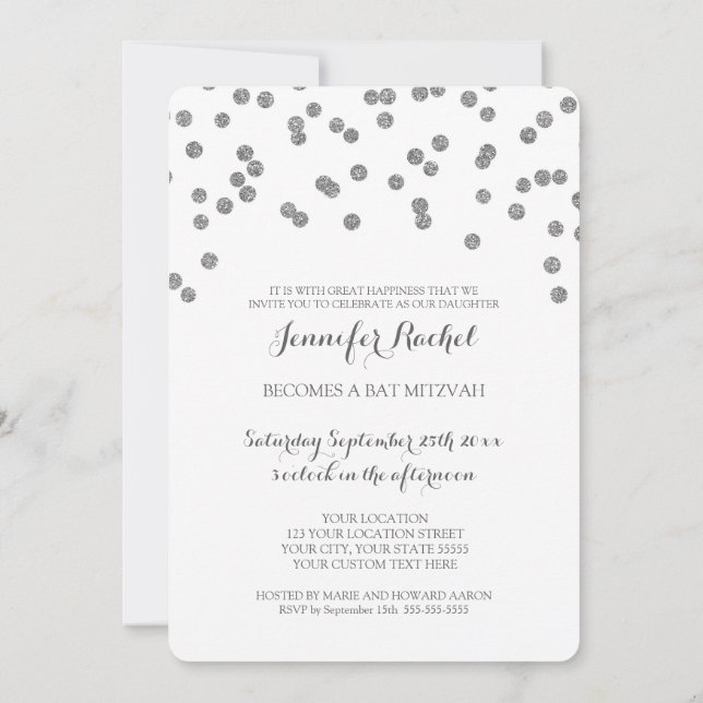 Invitations Bat mitzvah Confetti Argent (Dos)
