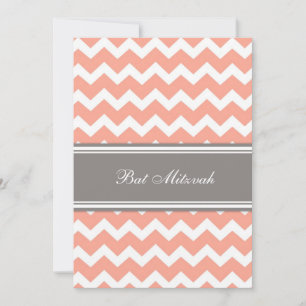 Invitations Bat mitzvah Coral Grey Chevron