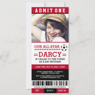 Invitations Bat mitzvah de football rouge