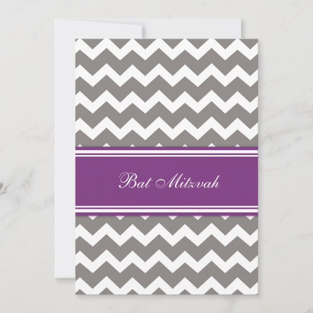 Invitations Bat mitzvah de Purple Grey Chevron (Devant)