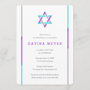 Invitations Bat mitzvah modernes   Violet + Turquo