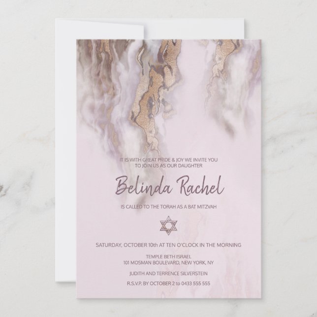 Invitations Bat mitzvah| Or Rose (Devant)