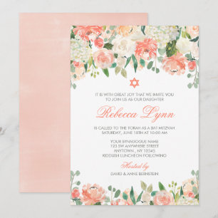 Invitations Bat mitzvah Pastel Watercolor Flowers