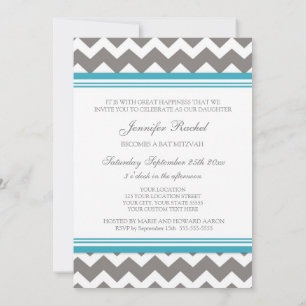 Invitations Bat mitzvah Turquoises Gray Chevron