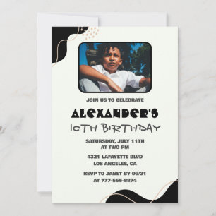 Invitations Black 10e anniversaire Boy Simple Phot