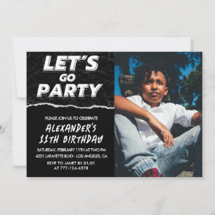 Invitations Black 11e anniversaire Boy Photo