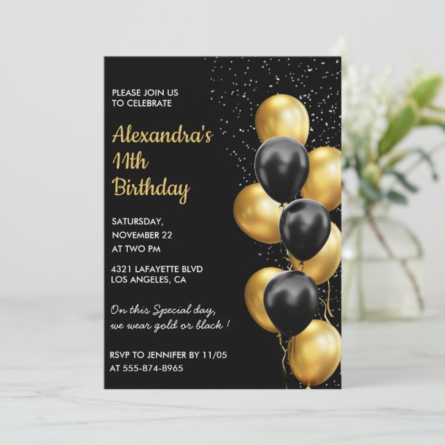 Invitations Black 11e anniversaire Gold Parties sc (Debout devant)