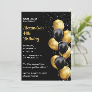 Invitations Black 11e anniversaire Gold Parties sc