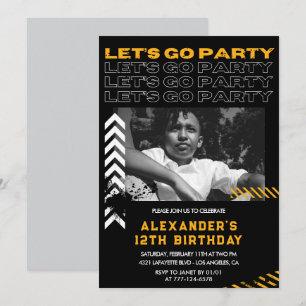 Invitations Black 12e anniversaire Boy Photo Spray