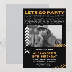 Invitations Black 13e anniversaire Boy Photo Spray