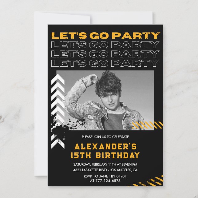 Invitations Black 15e anniversaire Hommes Photo Sp (Devant)