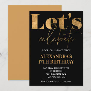 Invitations Black 17e anniversaire Gold Elegant