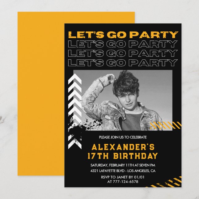 Invitations Black 17e anniversaire Hommes Photo Sp (Devant / Derrière)