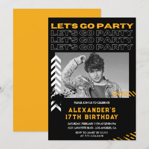 Invitations Black 17e anniversaire Hommes Photo Sp