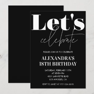 Invitations Black 18e anniversaire Audacieux Typog