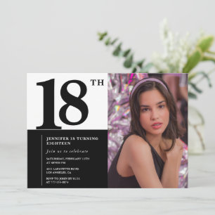 Invitations Black 18e anniversaire Elegant Chic