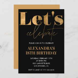 Invitations Black 18e anniversaire Gold Elegant