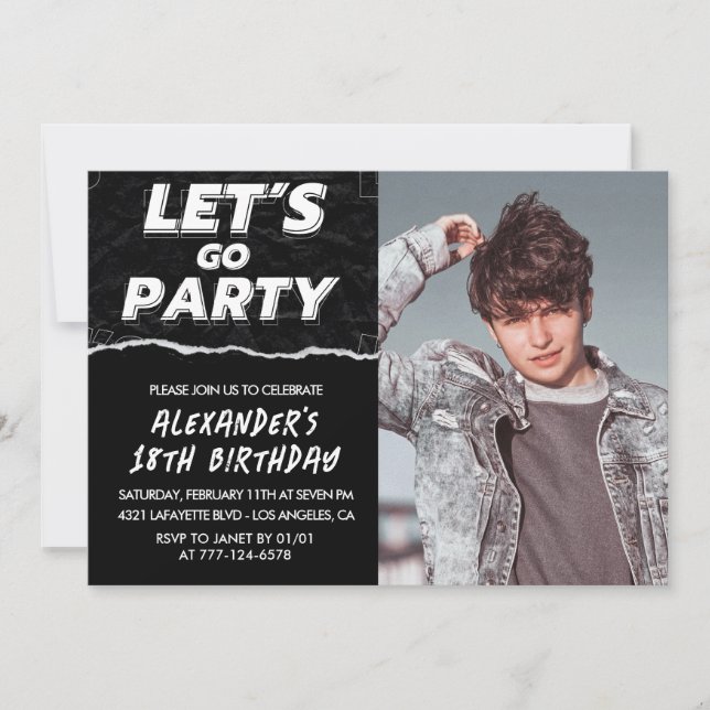 Invitations Black 18e anniversaire Hommes Photo (Devant)