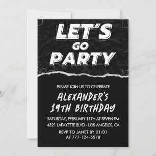 Invitations Black 19e anniversaire Hommes Blanc