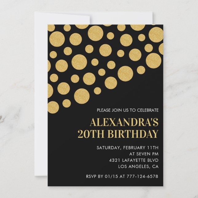 Invitations Black 20e anniversaire Gold Confetti (Devant)