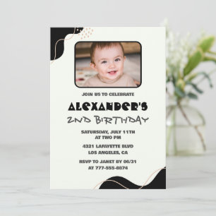 Invitations Black 2e anniversaire Boy Simple Photo