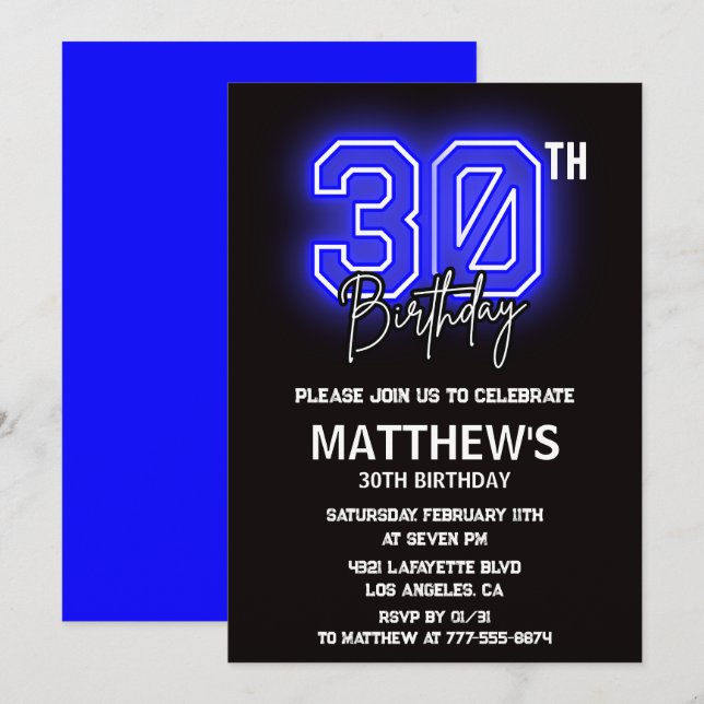 Invitations Black 30e anniversaire Hommes Sport Ne (Devant / Derrière)
