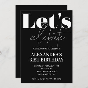Invitations Black 31e anniversaire Audacieux Typog