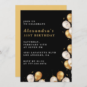 Invitations Black 31e anniversaire Gold Balloon