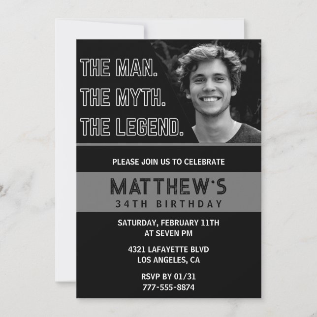 Invitations Black 34e anniversaire L'homme La Lége (Devant)